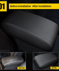 Center Console Armrest Cover for 2016-2021 Hyundai Tucson, Black Stitching, Durable Fit, Easy Install, Before and After