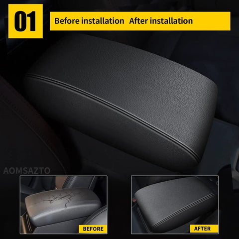 Center Console Armrest Cover for 2016-2021 Hyundai Tucson, Black Stitching, Durable Fit, Easy Install, Before and After