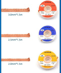 Different sizes of braid solder remover shown with labels for CP1515 2015 2515 3015 3515 Soldering Iron Lead Cable Flux Repair Tool.