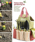 10 Piece Garden Tools Set With Heavy Duty Hand Tools And Fashion Tote Bag For Women Ergonomic Handles Includes Weeder Transplanter Trowel Pruner Rake