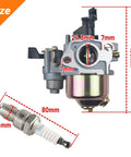 Gas Tank Carburetor Kit For 212cc 196cc 6.5HP Go Kart Mini Bike Engines Upgrade Fits Honda GX160 GX200, carburetor and spark plug size dimensions