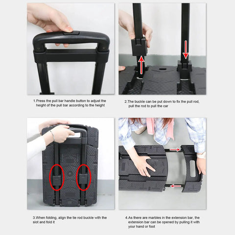 Heavy Duty Folding Hand Truck With Adjustable Handle For Travel And Heavy Loads, folded steel cart with height-adjustable handle