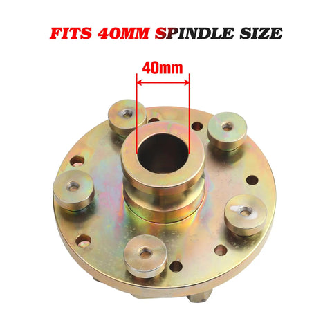 Grip Tight 40mm Shaft Wheel Balancer Adapter With Shop Grade Tire Balancer Clamp showing 40mm spindle opening size.