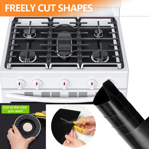 Upgraded Cuttable Gas Burner Covers For Stovetop Easy Clean Reusable Nonstick Liners For Most Gas Ranges Washable 27x16.7In Flexible Durable Protectors That Keep Your Stove Safe And No Mess on stovetop with cutting demonstration