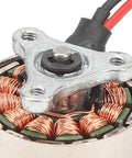 Close-up of Beefed Up High Performance 1503 Brushless Motor for RC Airplanes and Multicopters, metal core, copper winding.
