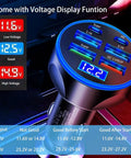 Heavy Duty Plug And Go Usb Car Charger With Live Voltage Tracker And Pd 30W Quick Charge Multiport Adapter displaying voltage levels.