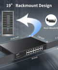 18 Port Gigabit PoE Switch With 16 PoE Ports And 2 Uplink Gigabit Ports Built In 250W Power Supply Metal Casing 19 Inch Rackmount