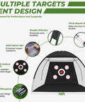 10x7Ft Golf Practice Net with mat and target pockets for backyard, garage, indoor outdoor driving, tent design structure visible