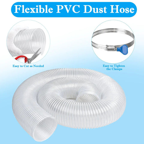 Badass Four Inch Dust Collection Hose 10 Foot Flexible PVC Fume Extractor Tube with clear design and clamps for easy sawdust removal.