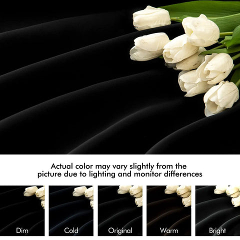 Two Panel Blackout Curtains 96 Inch Long for Living Room and Bedroom With Rod Pocket Back Tab And Pinch Pleat Options displayed with white tulips
