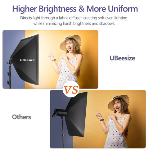 Comparison of UBeesize Softbox Photography Lighting Kit For Pros 27 By 20 Inches With Two 40W E27 Bulbs and Other lighting brands.