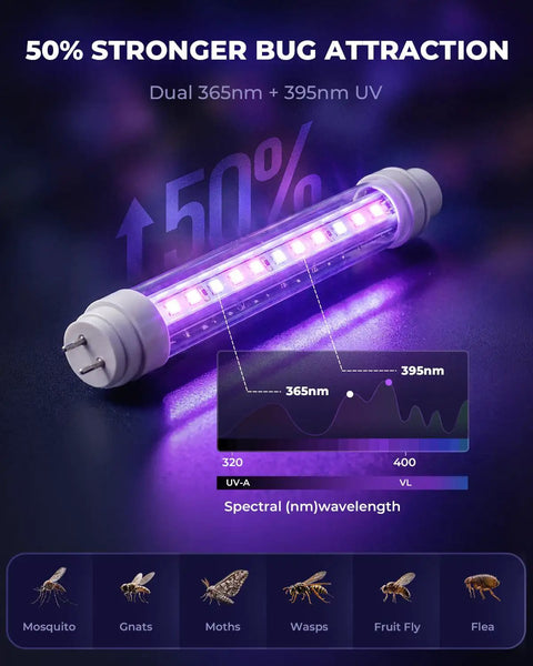 LED tube for Outdoor Electric Bug Zapper Mosquito Killer Lamp with dual UV wavelengths for broad-spectrum flying pest control.