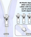 Ultimate 39 Piece Zipper Repair Kit With Replacement Sliders And Teeth For Backpacks Tents Jackets And Luggage No Tools Needed Quick Fix Multipack In Black Silver And Bronze Durable Zipper Pulls showing #5 plastic zipper sliders and pulls.