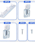 Sliding Closet Door Roller Kit For 3/4 To 1-3/8 Inch Thick Doors With Scroll Wheel Tracks And Screws in package
