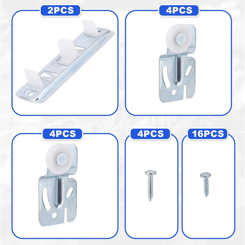 Sliding Closet Door Roller Kit For 3/4 To 1-3/8 Inch Thick Doors With Scroll Wheel Tracks And Screws in package