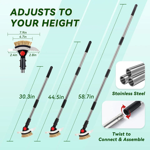 3 In 1 Heavy Duty Crack Weeder Tool With 59 Inch Adjustable Handle showing handle length adjustments and stainless steel material