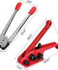 Heavy Duty Manual Pallet Strapping Kit With Poly Strap Sealer And Hand Tensioner Tool, steel and red plastic hand tools.