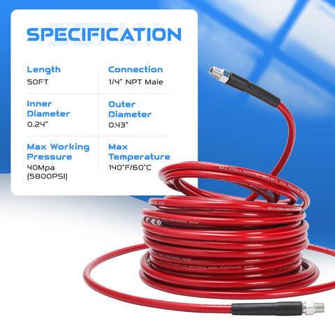 Heavy Duty Sewer Jetter Kit For Pressure Washer With Fifty Foot Drain Cleaning Hose Coiled Red 50ft Hose and Specifications
