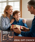 Family gifting a Deluxe Wood Carving Kit For Beginners To Pros With Leather Case And Packed Whittling Tool Set of Knives And Chisels