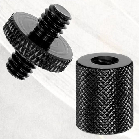 Six Pack 1/4 Inch To 1/4 Inch Threaded Tripod Screw Adapter Double Sided Mount Converter aluminum screw adapters in black.