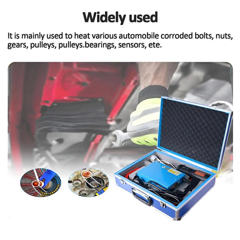 Handheld Electromagnetic Induction Heater 1500W Flameless Bolt Removal Tool in tough carrier case for automotive use.