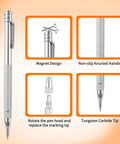 Heavy Duty Tungsten Carbide Scriber Kit With Two No Fuss Etching Pens And Twelve Spare Replacement Tips showing magnet design and grip.