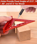 Handy 0.7mm Mechanical Pencil Mini Carpenter Square With 90 Degree Fixed Miter Pin in use for precise woodworking marking.
