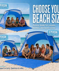 Portable Beach Sun Shelter For 2 To 8 People, UPF 50 Plus UV Protection, 3-6 person capacity on sandy beach