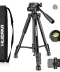 Beefy Heavy Duty Laser Level Tripod Stand, 60 Inch Adjustable Support For Laser Levels And Distance Meters, One Quarter Inch And Five Eighth Inch Mounts, Non Slip Feet, Three Way Pan Head With Bubble Level, black tripod with carry case