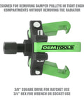 Harmonic Balancer Puller Kit Workhorse with adjustable 3 jaw puller and three eighths inch square drive forcing screw, front view