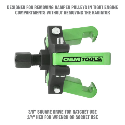 Harmonic Balancer Puller Kit Workhorse with adjustable 3 jaw puller and three eighths inch square drive forcing screw, front view