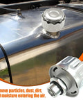 2 Pack Quarter Inch NPT Breather Caps With Forty Micron Filtration For Hydraulic Systems on metal tank.
