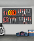 Heavy Duty 48x24 Inch Metal Pegboard Wall Organizer Kit With Black Panels, Hooks And Bins For Garage And Shed, Tool Storage System