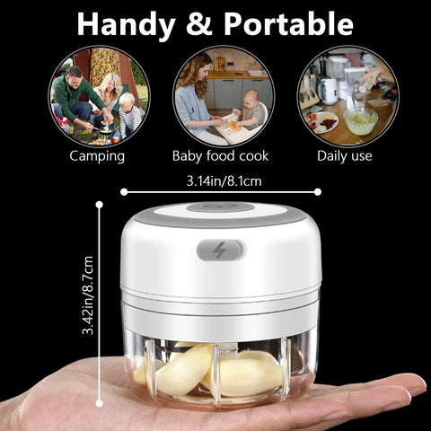 USB Rechargeable Electric Mini Garlic Chopper 100Ml Cordless Food Processor held in hand, showcasing its portability and size.