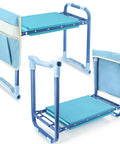 Folding Garden Stool And Kneeler With Ten Point Two Inch Kneeling Pad Heavy Duty Garden Kneeler And Seat, blue, with tool bag, 350lb capacity.