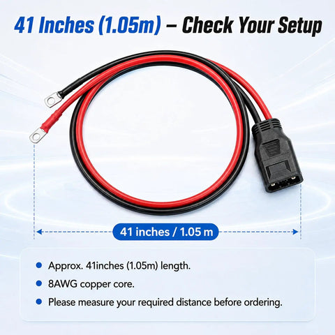 Heavy Duty Fifty Amp Extension Cable Eight Awg Connector compatible with Ecoflow Delta, 41-inch length, 8AWG copper core.