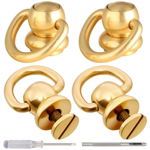4Pcs Brass D Rings For Purses Rotatable Bag Strap Hardware With 360 Degree Ball Studs And Screws Leather Craft Kit Gold Finish
