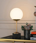 18 Inch Tall Table Lamp With Glass Shade In Brass Black Marble And White Milk Glass For Home Office Living Room Nightstand Soft Diffused Glow