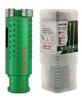 Front view: KurStol diamond core drill bit, green 35mm diameter (1-3/8 in), 58-11 thread with box