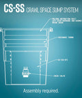 Diagram of 115-Volt Sump Pump System for Crawl Spaces, 1/3 HP, 3000 GPH with discharge tubing and check valve