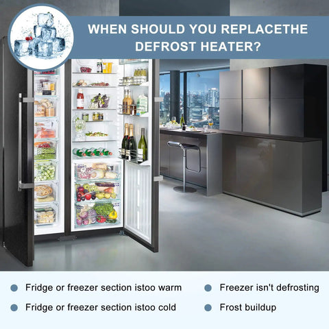 Open fridge in modern kitchen with Refrigerator Defrost Heater Kit With Temperature Sensor And High Limit Thermostat Replacement Parts