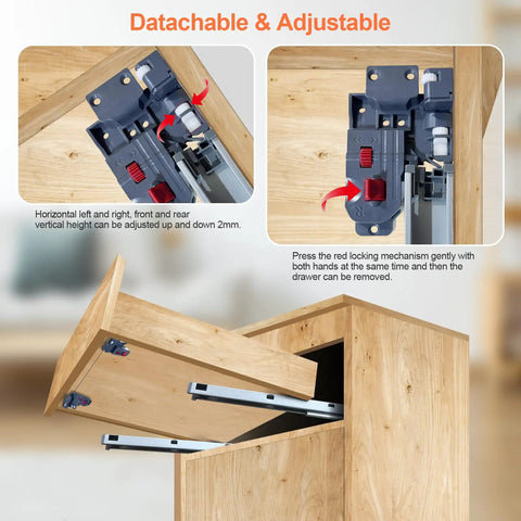 Close-up of the 4 Pair 15 Inch Undermount Soft Close Drawer Slides showing adjustment features and installation steps.