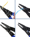 All-In-One 8-Inch Wire Stripper And Multi-Tool Cutter For Stripping, Cutting, And Crimping With A Pliers Nose in use