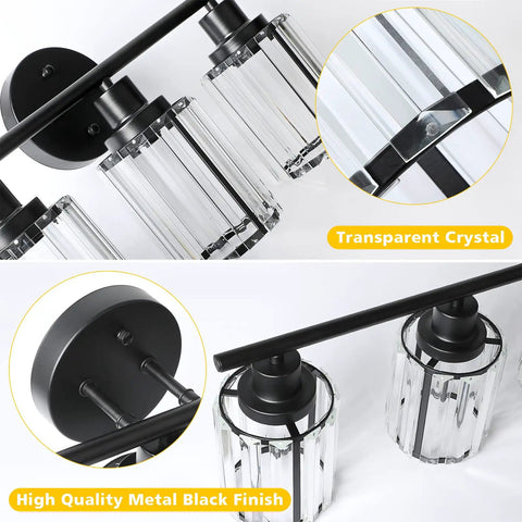 Five Light Crystal Vanity Lights In Black For Bathroom Over Mirror Modern Crystal Shade Wall Fixture With E26 Base