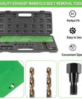 Heavy Duty Exhaust Manifold Drill Template Bolt Removal Tool Kit For Dodge 5.7L Hemi And Ram 1500 with cobalt twist bits in a case.