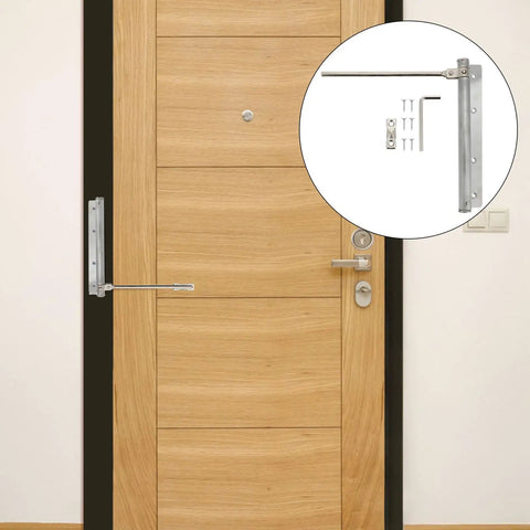 Automatic Door Closer With Adjustable Speed In Stainless Steel Spring Loaded Self Closing Door Hardware installed on wooden door