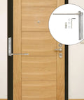 Stainless Steel Adjustable Spring Door Closer With Buffer Function installed on a wooden door, showing included hardware kit
