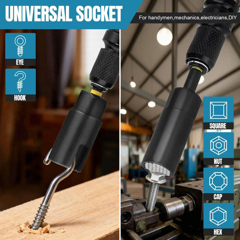 Beefy Magnetic Impact Nut Driver Set With Metric And SAE in use with universal socket on screws in workshop setting.
