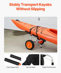 Heavy Duty Kayak Cart With 450 Lbs Load Capacity Detachable Canoe Trolley carrying orange kayak with 12 inch solid tires