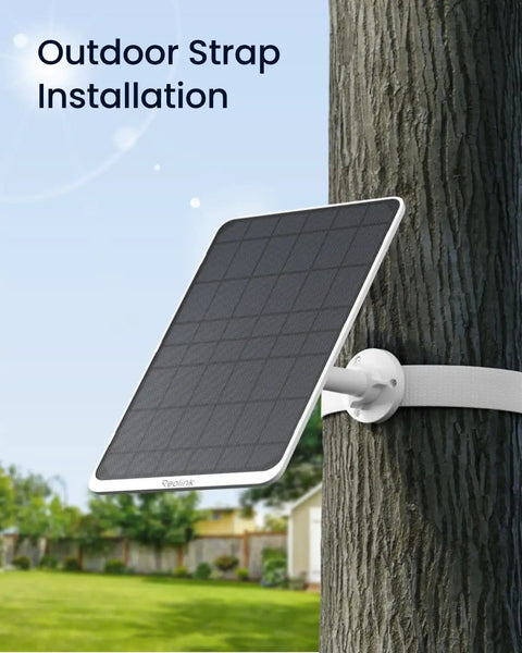 12W Solar Panel For Wireless Battery Cameras Outdoor on tree with strap installation